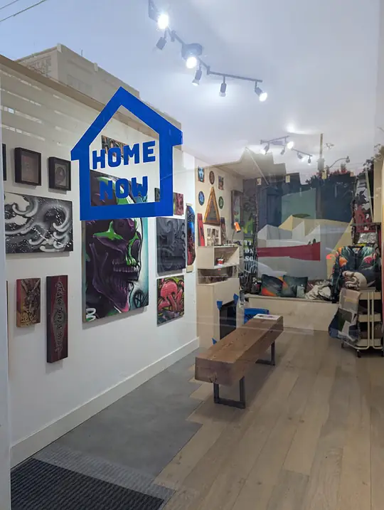 Container gallery interior with artwork on display